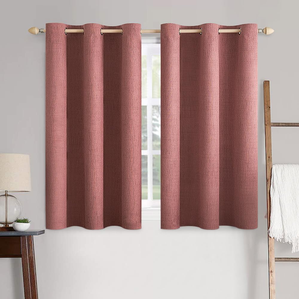 MIULEE 100% Blackout Linen Textured Curtains for Bedroom Solid Thermal Insulated Dusty Rose Grommet Room Darkening Curtains & Drapes Luxury Decor for Living Room Nursery 42 x 63 Inch (2 Panels)