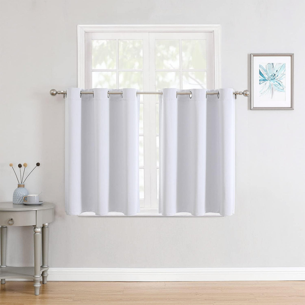 ChrisDowa Small Window Curtains for Kitchen and Bedroom - Grommet Short Thermal Insulated Room Darkening Curtains (2 Panels, Greyish White, 52 x 36 Inch)