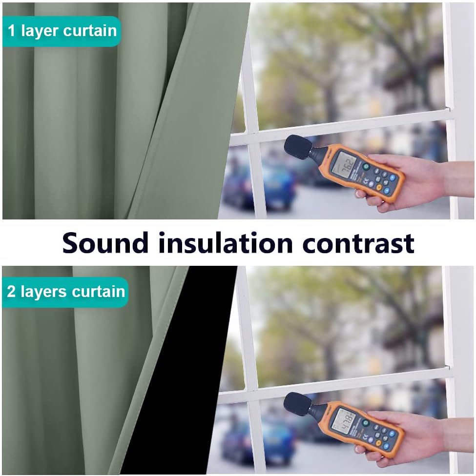 NICETOWN 100% Blackout Window Curtain Panels, Heat and Full Light Blocking Drapes with Black Liner for Nursery, 120" Drop Thermal Insulated Draperies (Greyish Green, 2 Pieces, 52" Wide Each Panel)