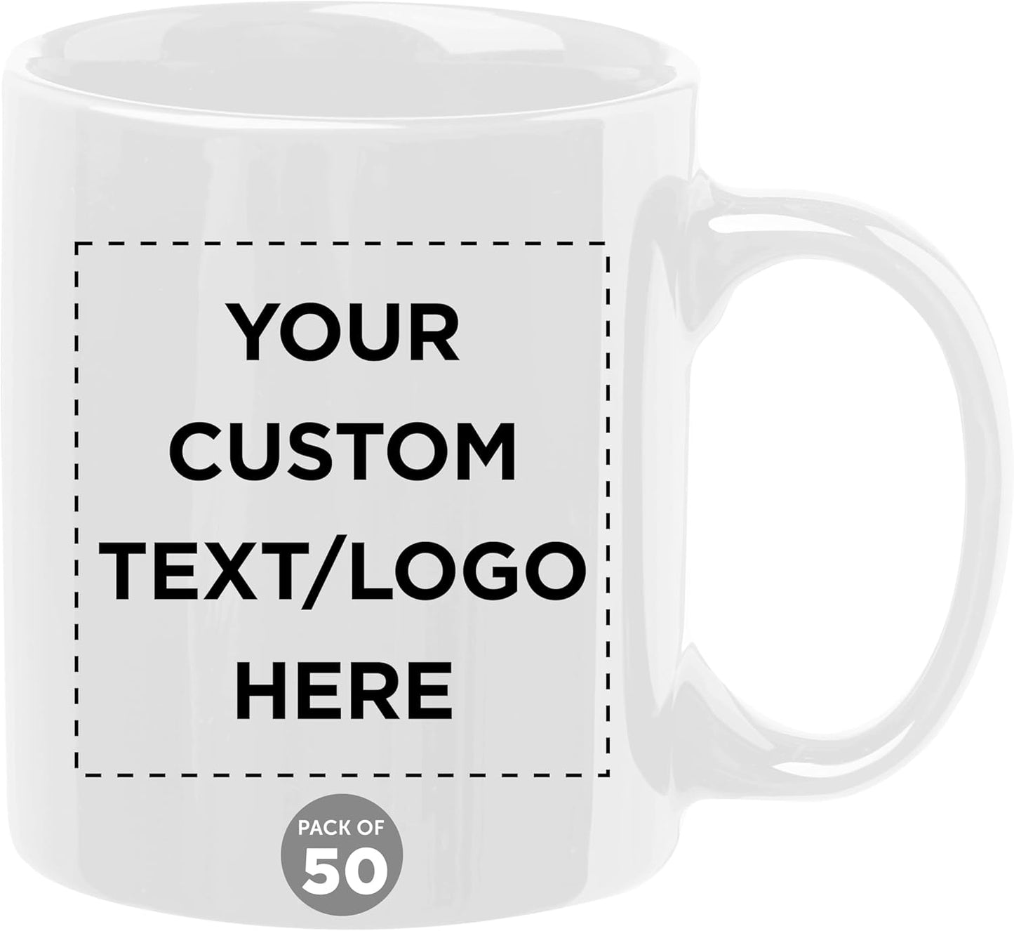 Custom Ceramic Coffee Mugs 11 oz. Set of 50, Personalized Bulk Pack - Coffee cup set, Iced coffee cup, Gaming mug - White