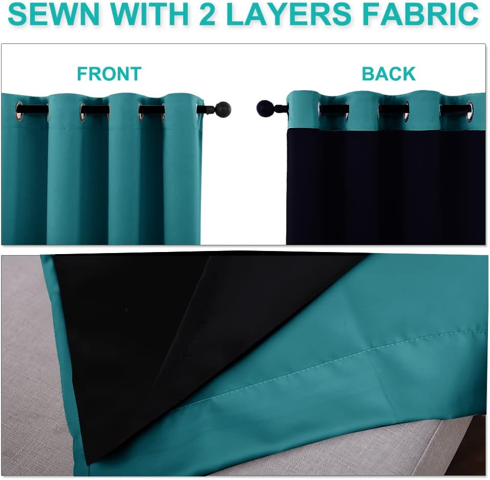 NICETOWN Peacock Teal Blackout Curtains 80 inches Long, Full Light Blocking Drapes with Black Liner for Nursery, Thermal Insulated Draperies for Hall, Villa (2 Pieces, 42" Wide Each Panel)