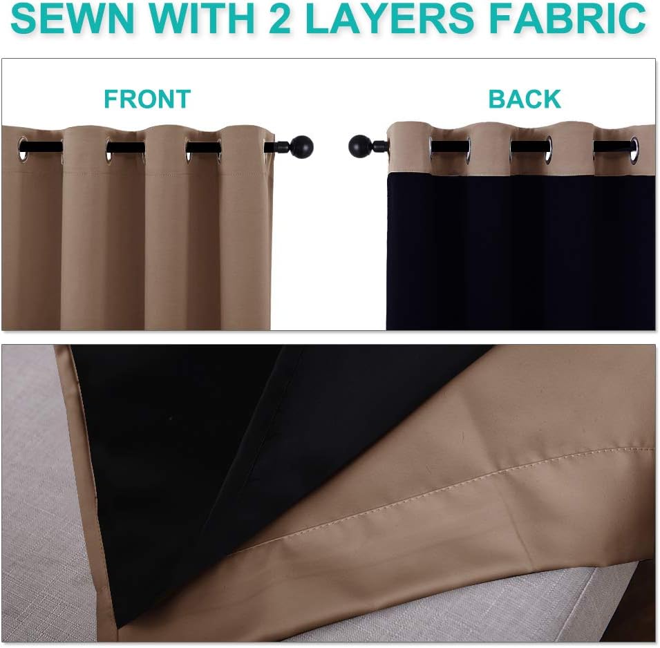 NICETOWN Living Room Completely Shaded Draperies, Privacy Protection & Noise Reducing Ring Top Drapes, Black Lined Insulated Window Treatment Curtain Panels(Cappuccino, 2 Pieces, W55 x L78)