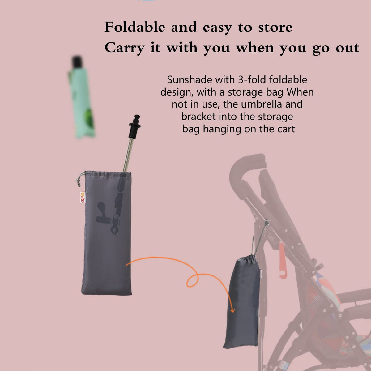 Universal Baby Parasol, Baby Stroller Sun Shade Sun Protection Sun Shade for Strollers, Waterproof Umbrella for Trolley Bike, Bicycle Umbrella with Holder Clip Clamp