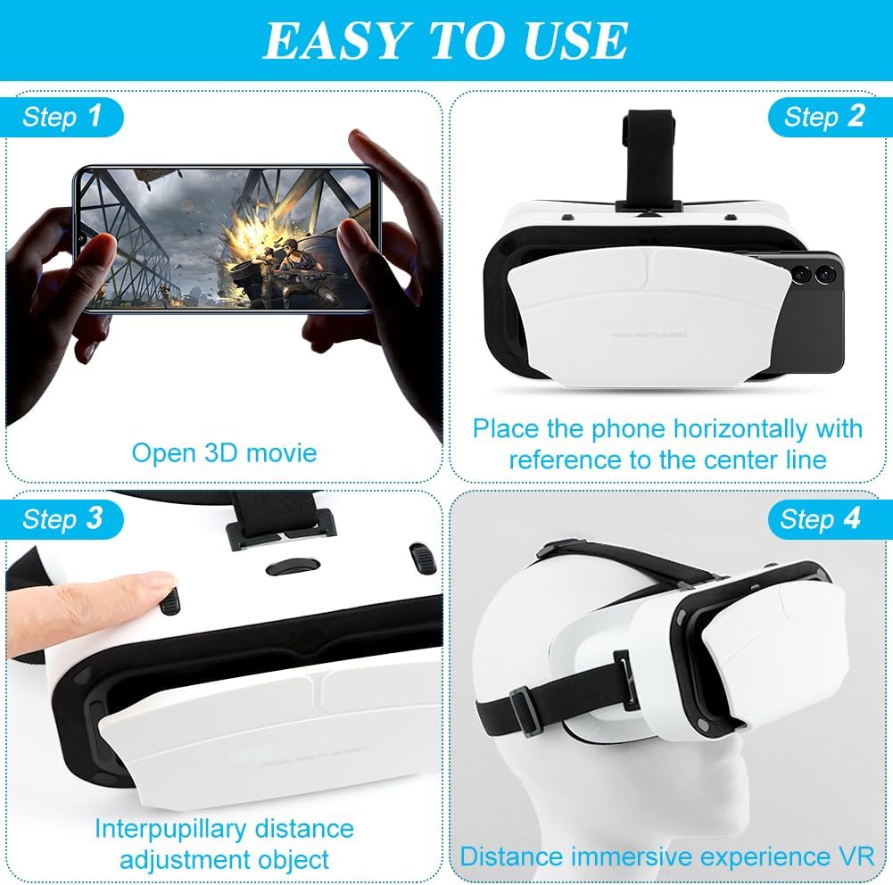 Virtual Reality Goggles, 3D VR Glasses Adjustable VR Virtual Reality Headset with Wide Angle Lens, Universal 3D VR Headset for Kids Adults, HD Goggles for Phone Movies Games