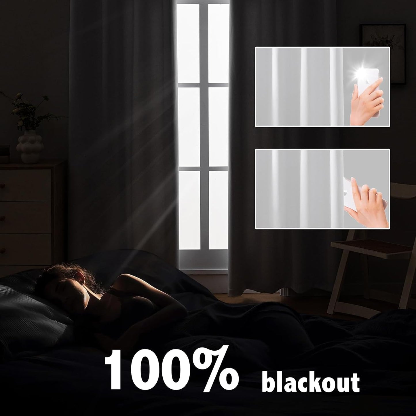 Anytime 100% Blackout Curtain Set, Thermal Insulated & Energy Efficiency Window Draperies for Guest Room, Full Shading Panels for Shift Worker and Light Sleepers（Greyish White, 2 Panels, 52W x 72L）