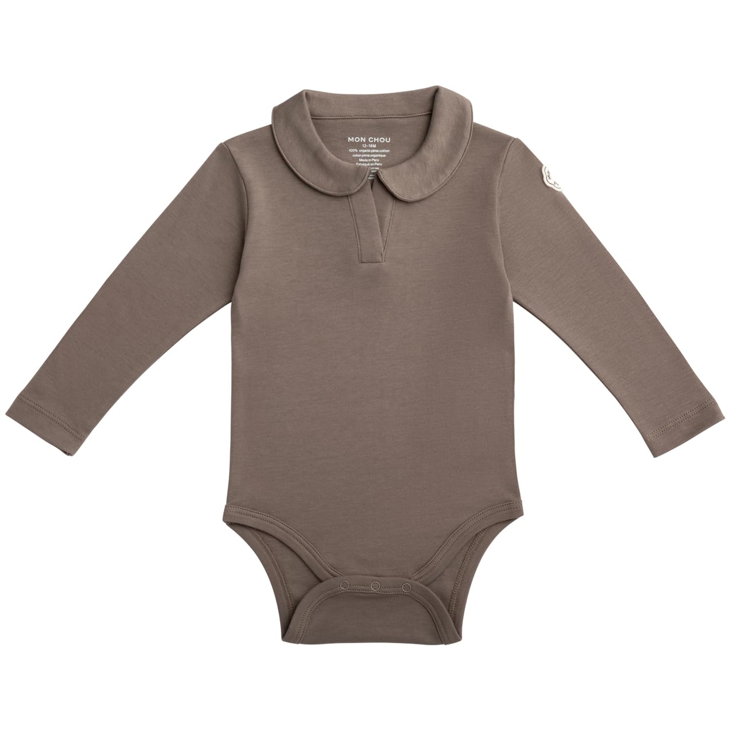 MON CHOU Premium Long Sleeve Bodysuit - Luxuriously Soft, 100% Pima Cotton Baby Bodysuit with Collar - Organic Cotton Baby Clothes (Cocoa, 9-12 Months)