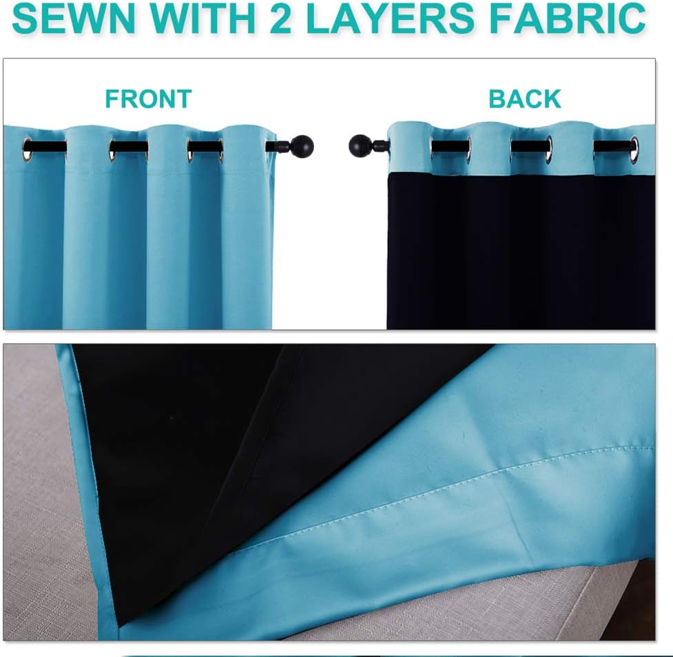 NICETOWN Blackout Curtains 80 inches Long, 2 Pieces, 42" Wide Each Panel, Teal Blue, Full Light Blocking Drapes with Black Liner for Nursery, Thermal Insulated Draperies for Hall, Villa