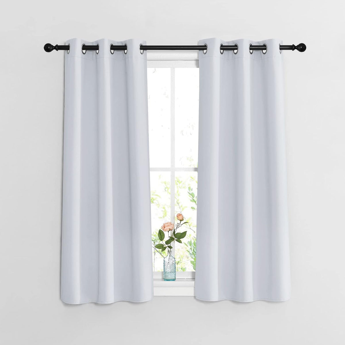 NICETOWN Room Darkening Kitchen Curtains - Window Treatment Thermal Insulated Grommet Light Blocking Curtains & Drapes for Bedroom/Bathroom (2 Panels, W37 x L48, Greyish White)