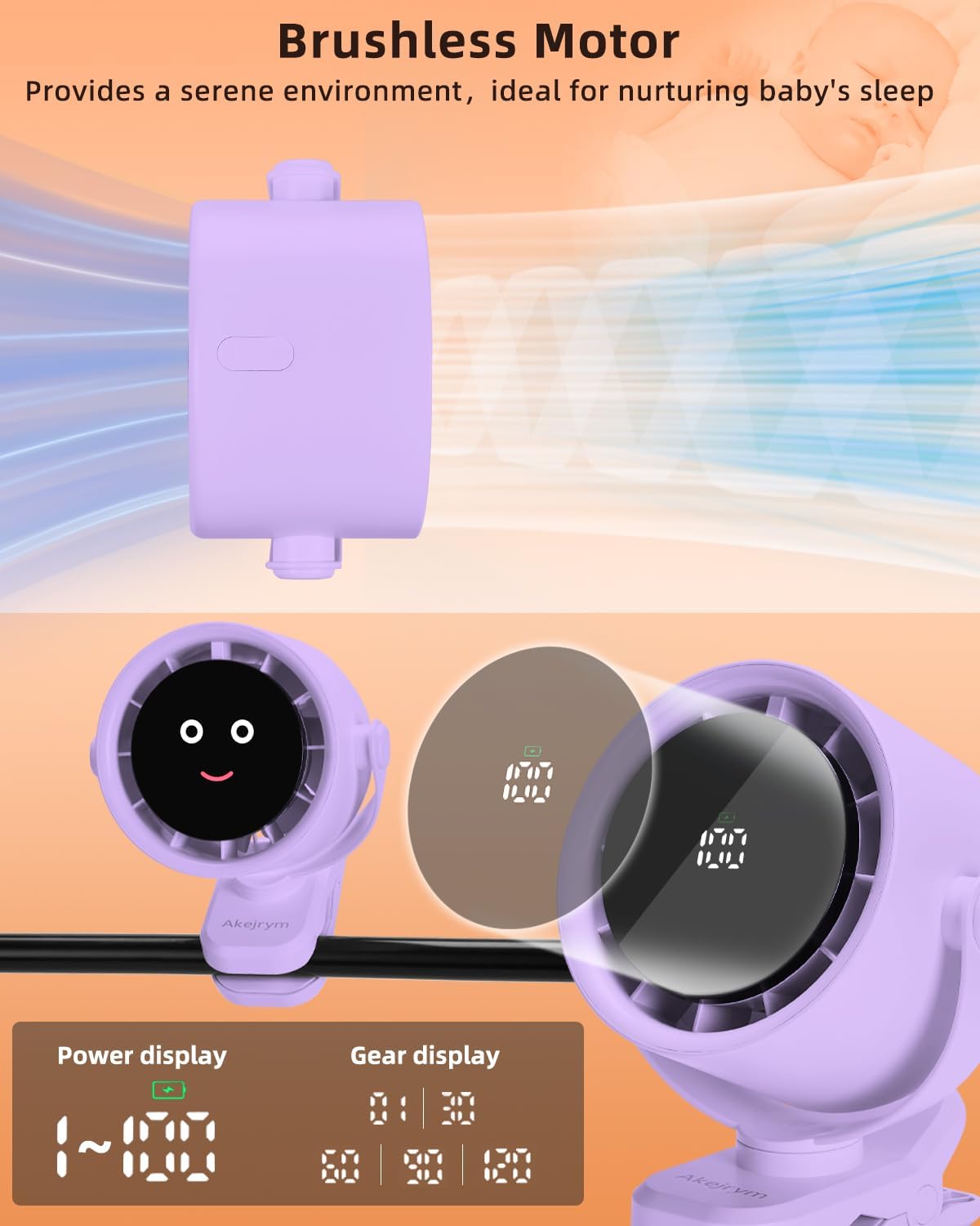 Clip on Fan for Bed, Portable Fan for Travel, Small Powerful 5 Speed Quiet 360° Rotate, Air Turbo Tech & Digital display, For Home Office Stroller Camping (Purple)