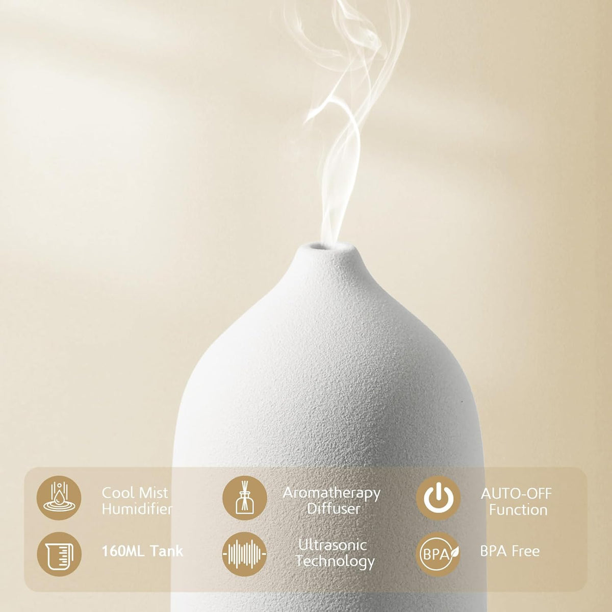 Diffuserlove Ceramic Diffuser 160ML Essential Oil Diffusers Aromatherapy Essential Oil Diffuser for Room Air Diffuser for Home Bedroom Stone Diffuser Black Wood Pattern Base (Size:6.8" H x 3.6" W)