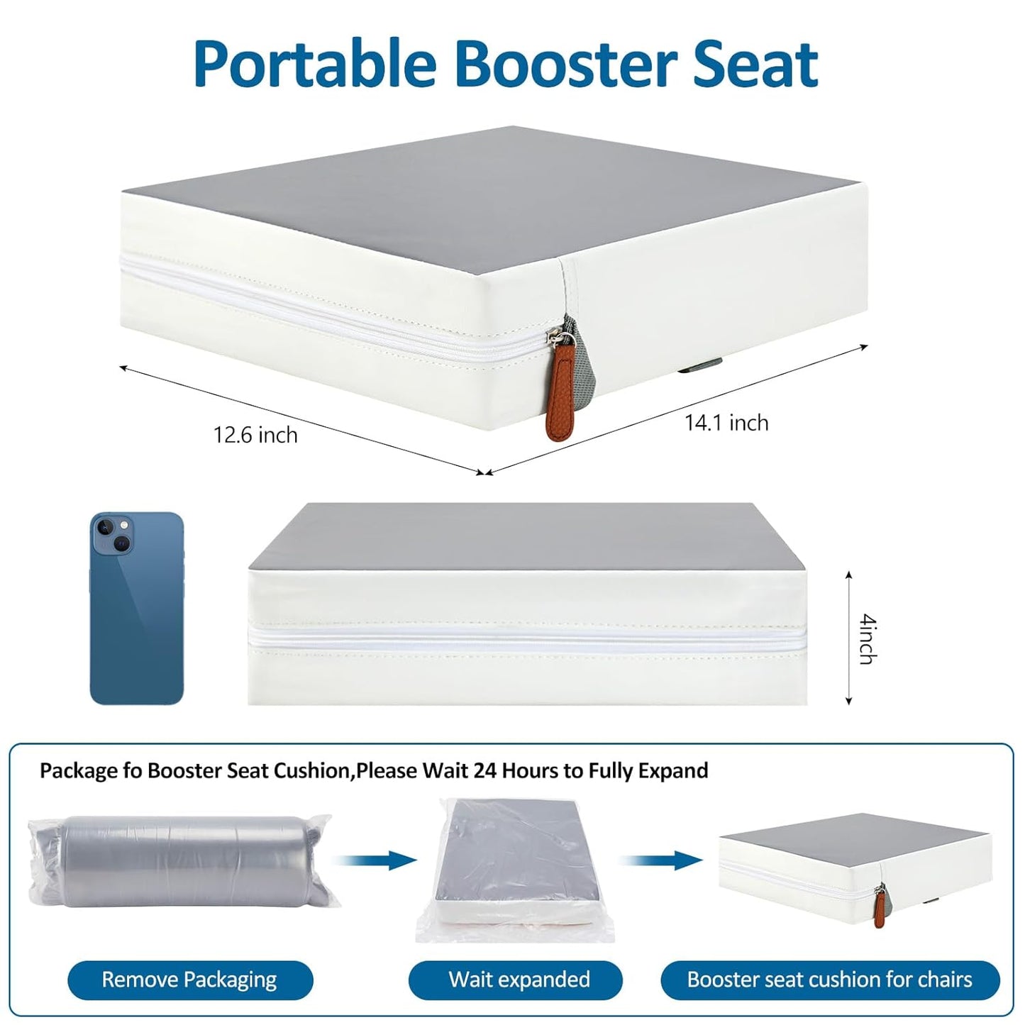 Toddler Booster Seat for Dining Table Chair,Non-Slip Bottom Baby Kid Booster Seat for Dining Table,2 Adjustable Straps,Portable Booster Seat for Table Travel Booster Seat for Toddler(Grey+White)
