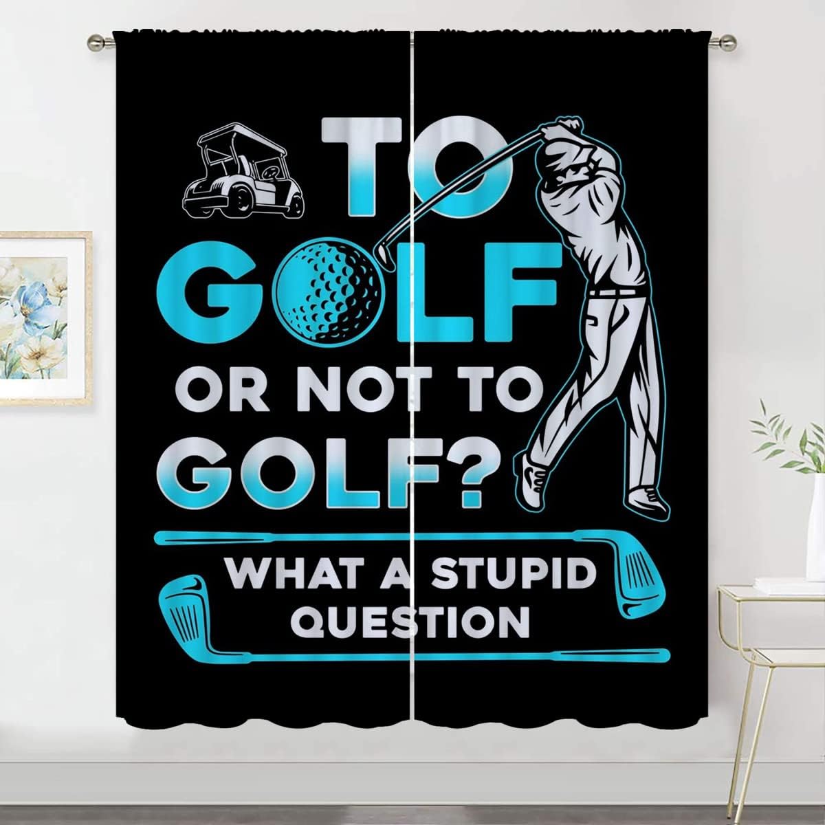 Golf Blackout Curtains for Boy Girl Room Darkening Decor,Sports Themed Golfers and Cars Bedroom Living Room Home Rod Pocket Thermal Insulated Window Curtain/Drapes Panel,63x63 Inch…