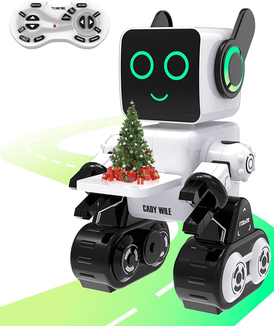 okk Robot Toys for Kids, Programmable Remote Control Robot, Interactive Toys with Coin Bank, LED and Tray, Walking Talking Singing Dancing Gift for Boys Girl（White）
