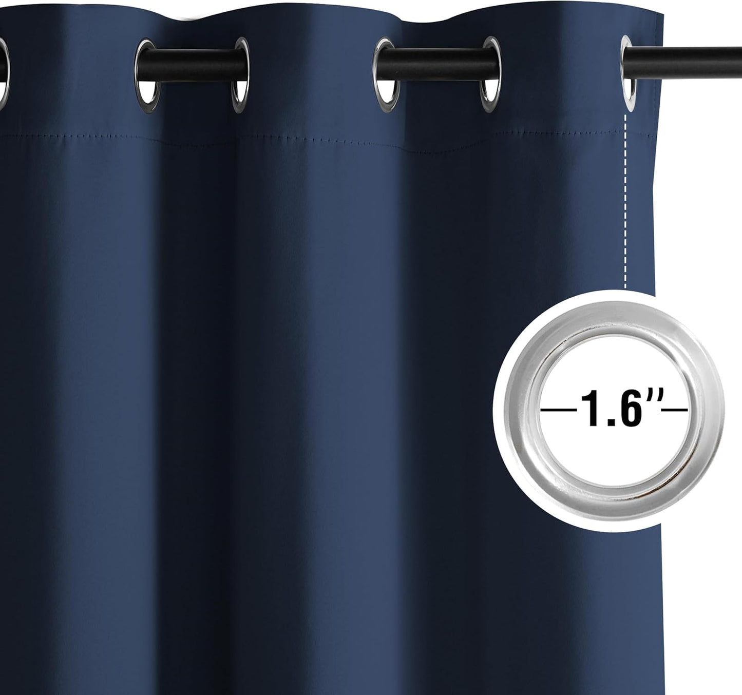 NICETOWN Navy Blue Blackout Curtains 108 inch Long, Thermal Insulated Grommet Privacy Energy Saving Shades for Bedroom, Living Room, Bathroom, Laundry, Patio, Closet, 2 Panels, W52 x L108