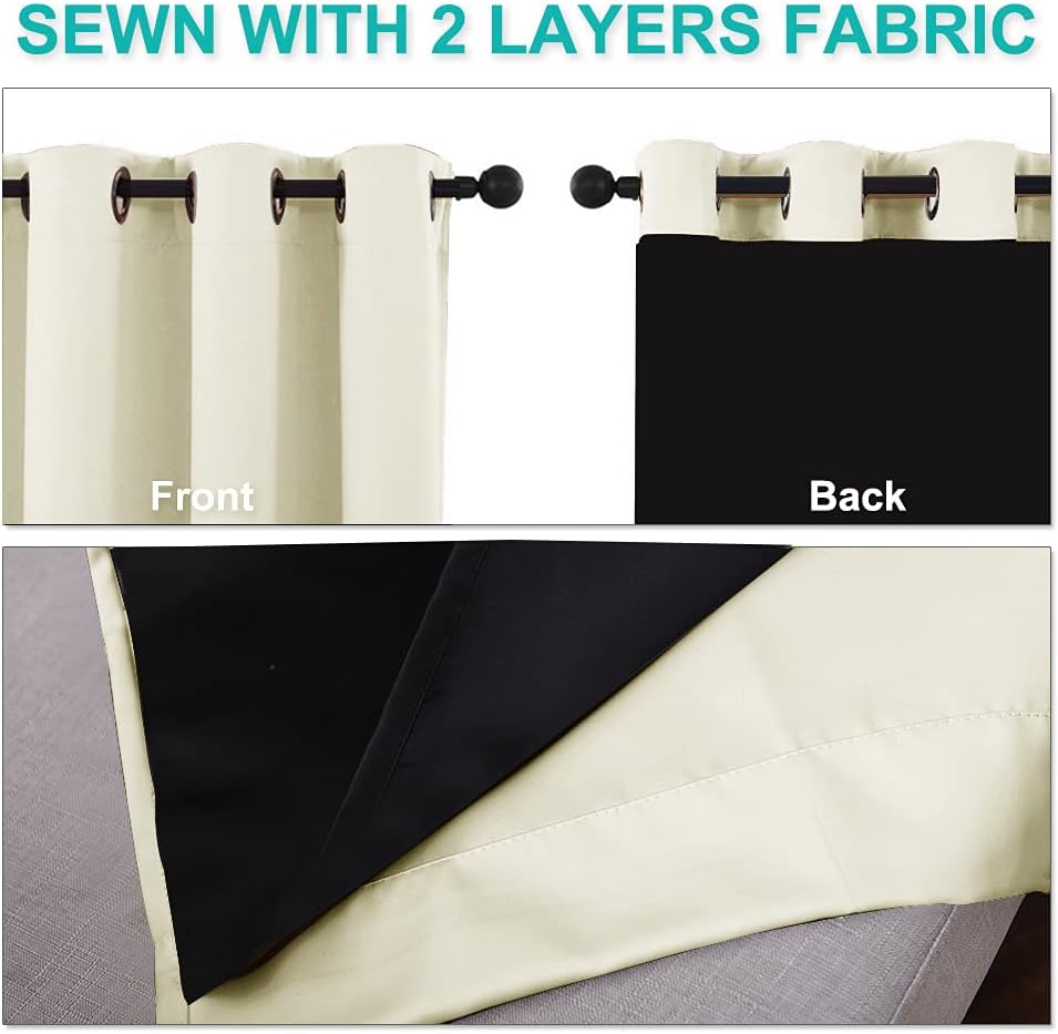 NICETOWN Warm Curtains for Winter, Bedroom Full Blackout Curtain Panels, Super Thick Insulated Window Covers, Complete Blackout Draperies with Black Liner (Beige, Set of 2, 55 by 68-inch)