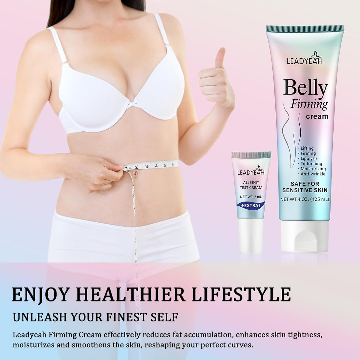 B Flat Belly Firming Cream - Moisturizing, Lifting, Firming for Stomach, Thighs and Butt, Body Lotion gift for Women and Men, 125 ML +5 ML
