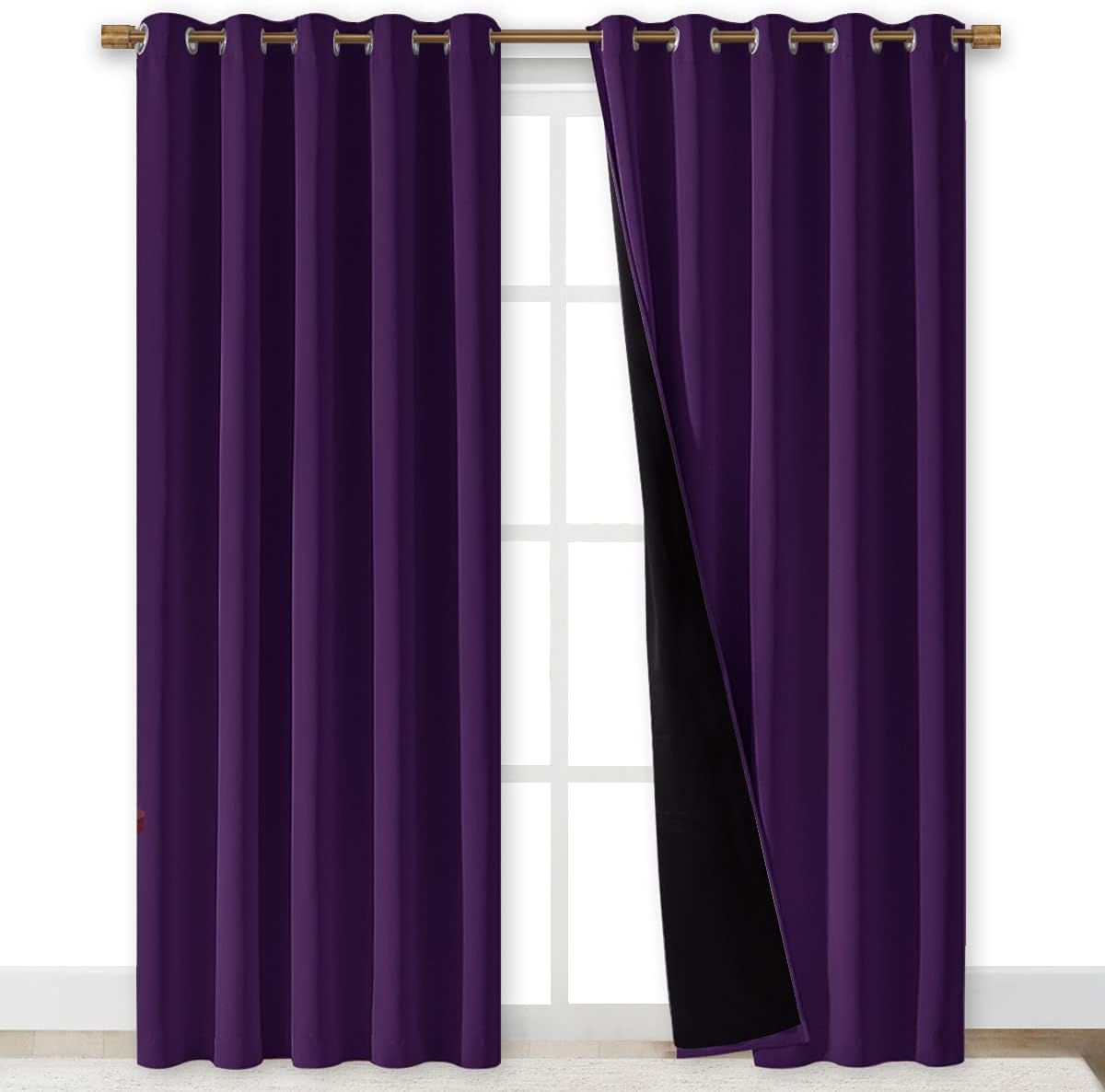 NICETOWN Royal Purple Full Shade Curtain Panels, 62 x 84 inch, Pair of Energy Smart & Noise Blocking Out Blackout Drapes for Dining Room Window, Thermal Insulated Guest Room Lined Window Dressing