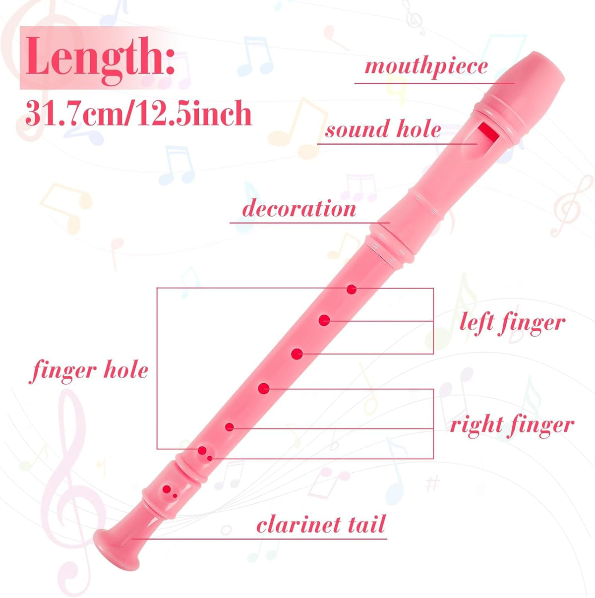 SANNIX 4 Pack Recorder Instrument, 8 Hole German Style Soprano Recorder for Beginner, Recorder With Cleaning Rod, Music Instrument (Pink)