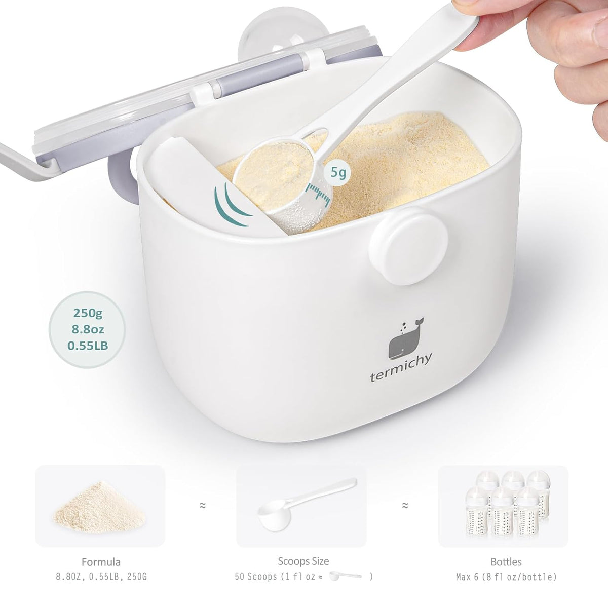Termichy Baby Formula Dispenser, Portable Formula Dispenser Container with Scoop and Carry Handle for Travel Outdoor Activities for Baby Infant, 500ml