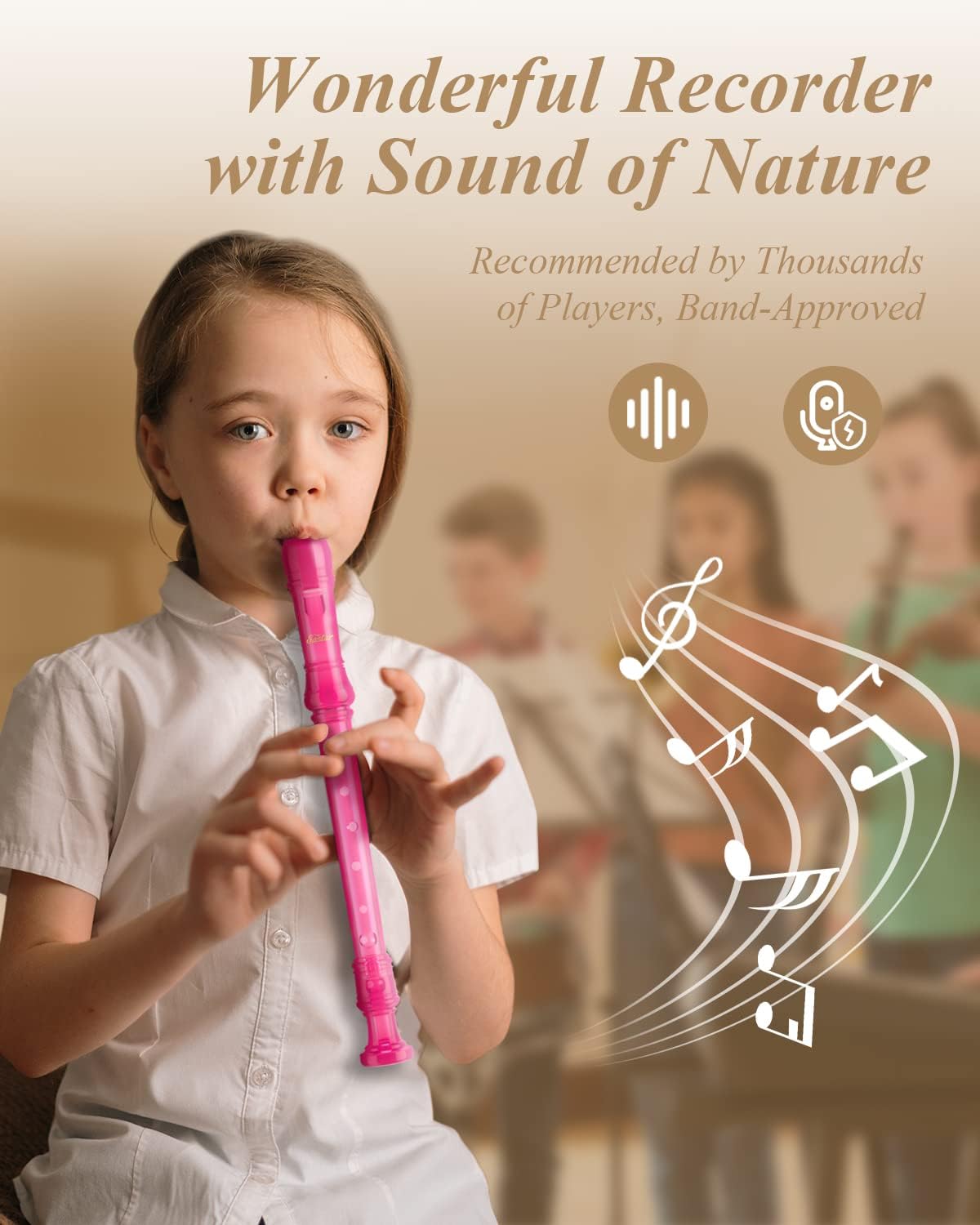 Eastar Soprano Recorder Instrument for Kids Students Beginners, German fingering C Key with Cleaning Kit, Storage Bag, Fingering Chart, ERS-1GP, Pink, School-Approved