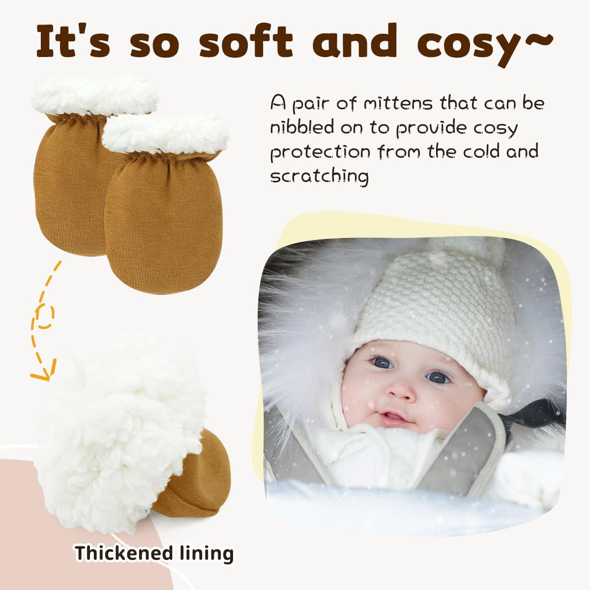 Cute Baby Mittens Newborn, No Scratch Baby Boy Mittens, Baby Girl Hat Gloves for Toddlers, Infant, Newborn