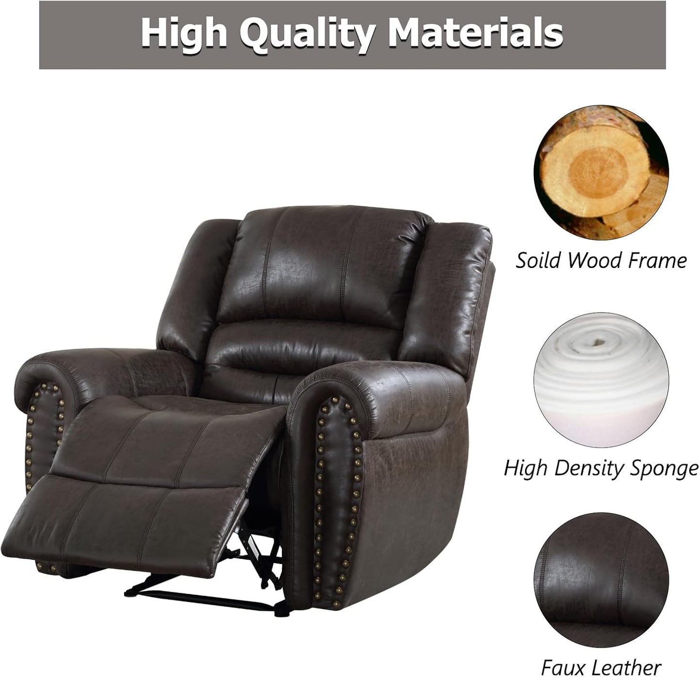 CANMOV Leather Recliner Chair Set of 2, Classic and Traditional Manual Recliner Chair with Comfortable Arms and Back,Manual Single Recliner Sofa for Living Room, Dark Grey