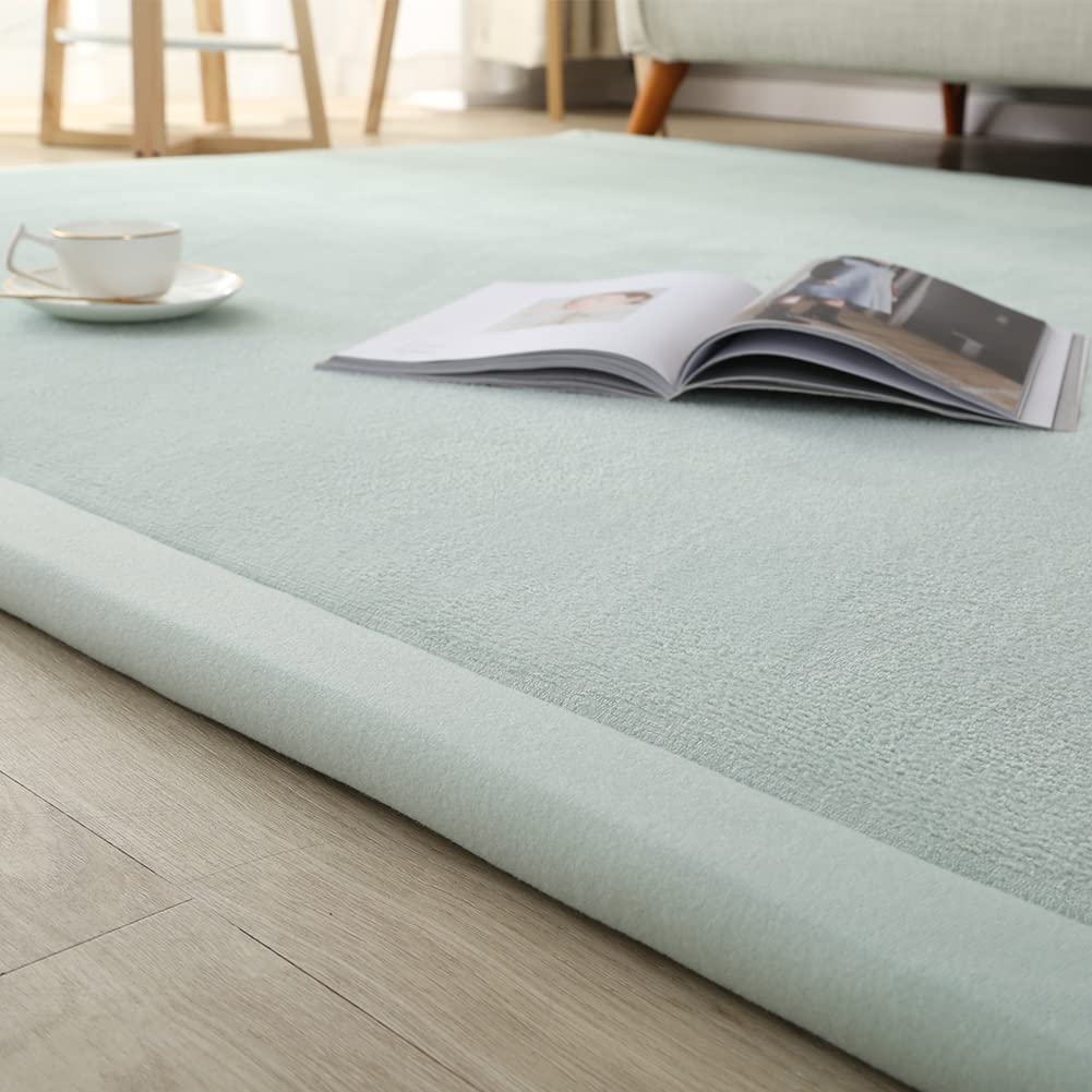Loartee Coral Velvet Crawling Rug (6'7"x7'10", Light Green) for Toddler Children Play Area Rug Yoga Mat Exercise Pad Carpet