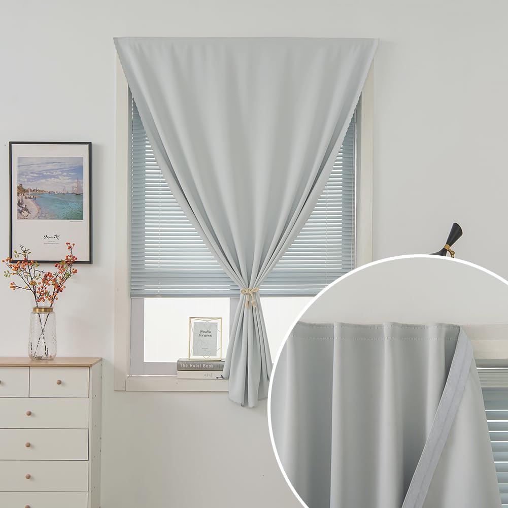 self Adhesive Curtains Portable Blackout Curtain Simple and Easy to Install Bedroom Window Thermal Lnsulated Kitchen Room Darkening Black Small Drapes, 59" W X 71" L, White, 1 Panel