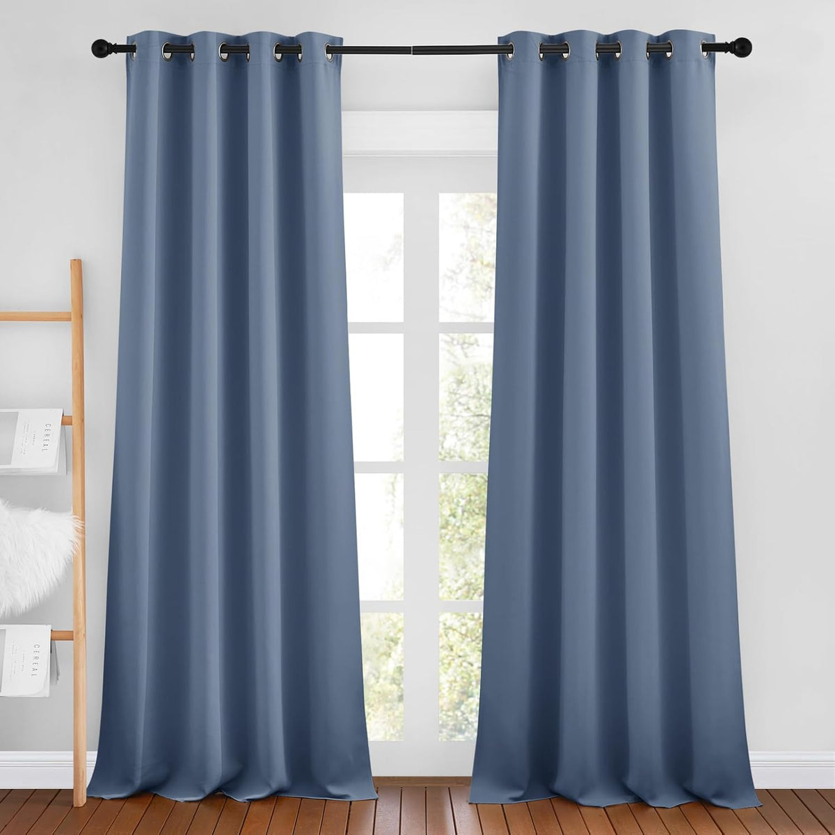 NICETOWN Stone Blue Curtains 96 inches Long, Grommet Thermal Insulated Blackout Curtains Privacy Window Treatments for Boys Room/Living Room, W46 x L96, 2 Panels