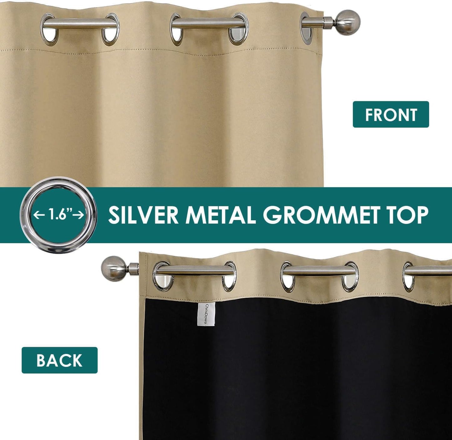 ChrisDowa 100% Blackout Curtains for Bedroom with Black Liner, 2 Thick Layers Total Blackout Thermal Insulated Grommet Small Window Curtains 2 Panels Set (Beige, 42 x 54 Inch)