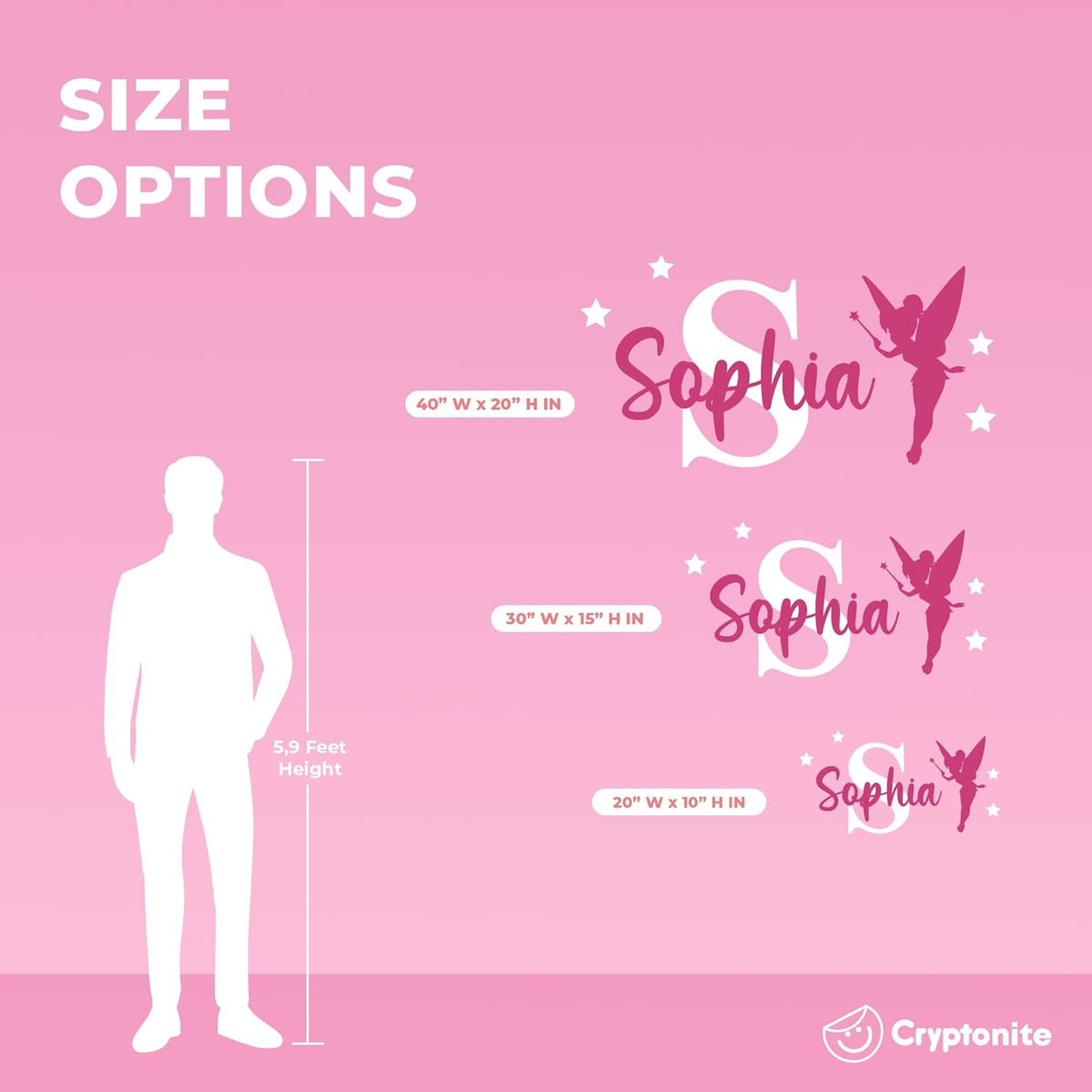 CRYPTONITE Personalized Name & Initial Tinkerbell Vinyl Wall Decals - Baby Girl Bedroom Decor - Fairy & Princess Wall Decals (A. Tinkerbell)