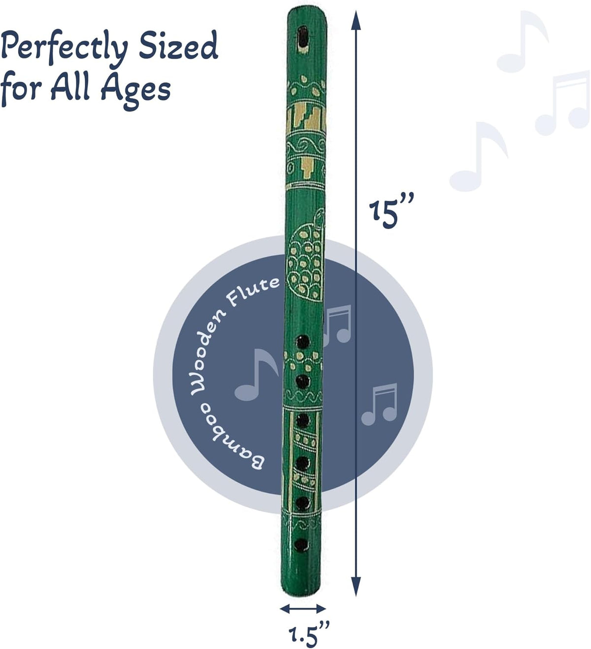 Mia Jewel Shop - Handmade Colored Bamboo Wooden Flute | Tribal Nature Pattern | Native Recorder for Beginners, Meditation & Music Lovers (Teal)