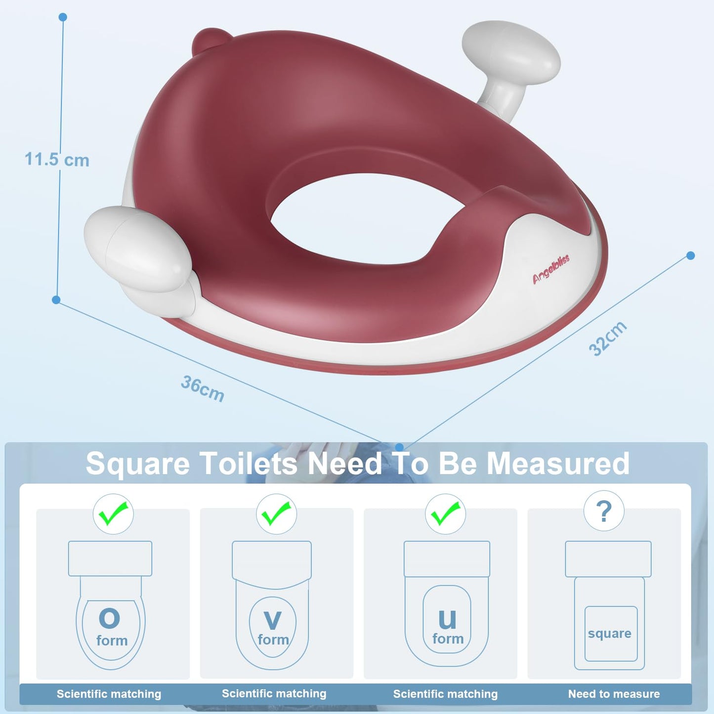ANGELBLISS Baby Potty Training Toilet Seat with Soft Cushion Handles, Haute Collection, Double Anti-Slip Design and Splash Guard for Boys and Girls (Dark Pink)