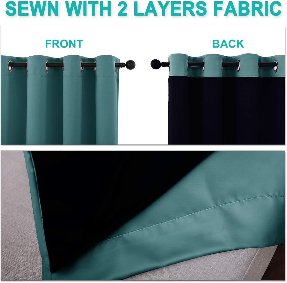 NICETOWN 100% Blackout Blinds, Laundry Room Decor Window Treatment Curtains, Thermal Insulated Energy Smart Drapes and Draperies for Villa, Hall and Studio, Sea Teal, Set of 2, 46 inches x 90 inches