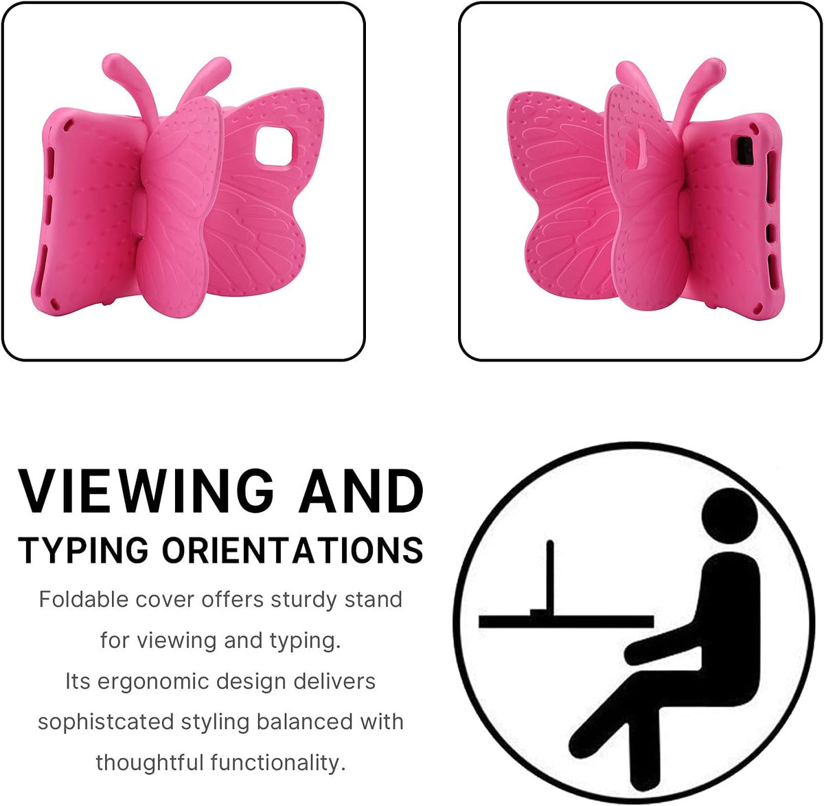 Fire HD 10 Kids Tablet 11th Gen 2021 2023 Case 10.1 Cute Butterfly Kids Pro Case with Stand Light Weight EVA Rugged Shockproof Heavy Duty Kids Friendly Full Cover for Kids Girls (Rose)