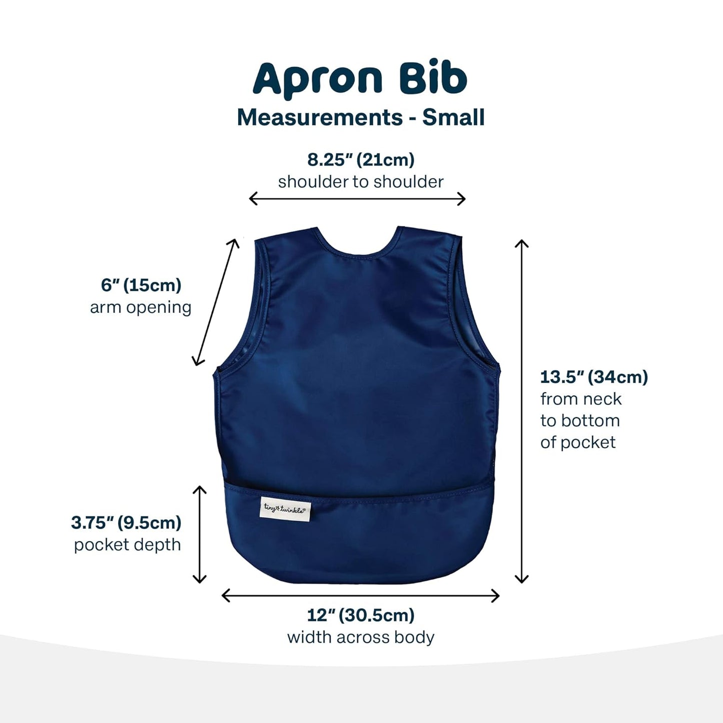Tiny Twinkle Mess Proof Apron Bibs - 2 Pack Waterproof & Lightweight Baby Bibs for Led Weaning | 100% Recycled Polyester, Easy Clean & Machine Washable (Grey Indigo,Small 6-24 Months)