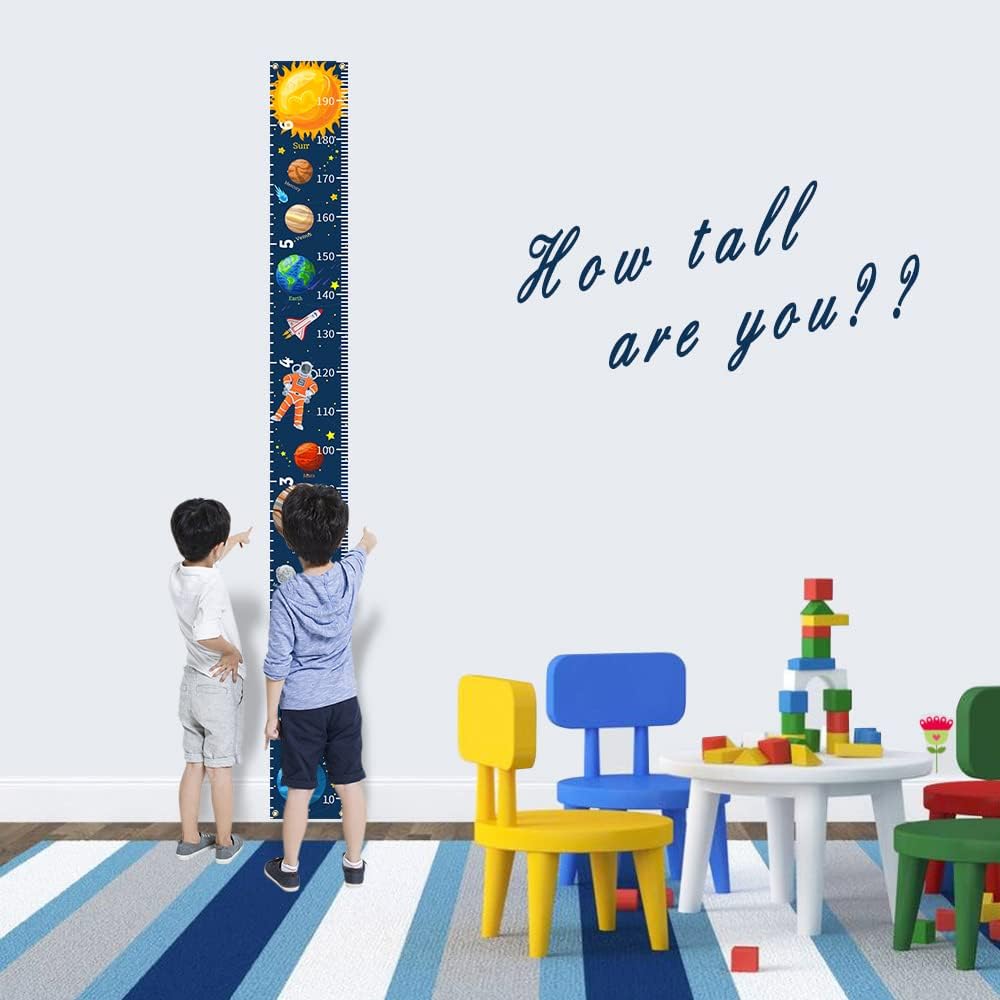 Outer Space Growth Chart for Kids Planets Baby Height Chart Canvas Height Measuring Rulers for Boys Girls Removable Growth Height Chart for Nursery Toddlers Child's Room Decor 79" x 7.9"