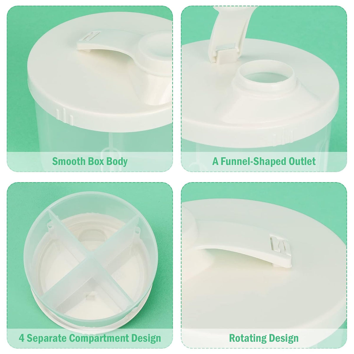 Accmor Baby Formula Dispenser On The Go, Non-Spill Rotating Four-Compartment Formula Container to Go, Milk Powder Kids Snack Container for Infant Toddler Travel Outdoor, White