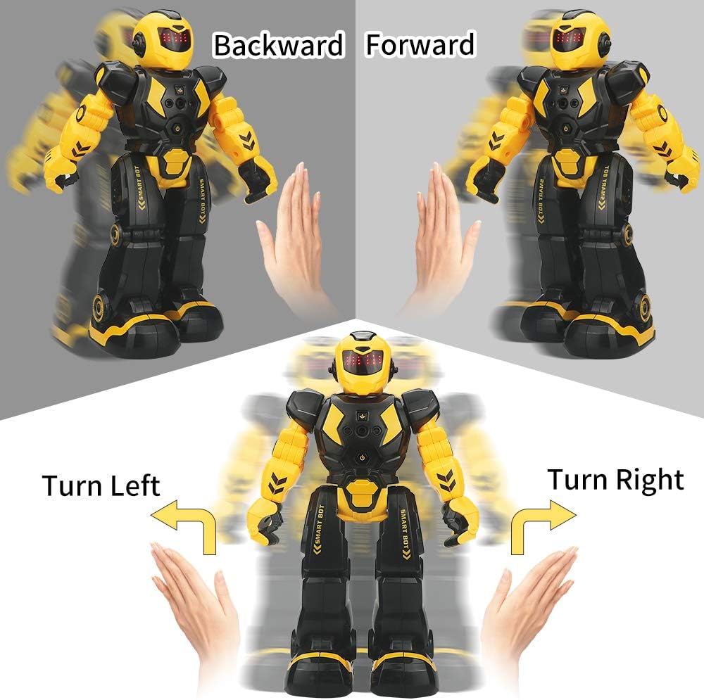 Remote Control Robot for Kids - Intelligent Programmable Toy With Infrared Controller, Dancing, Singing, Moonwalking, LED Eyes, and Gesture Sensing - Children's Entertainment Kit (Yellow)