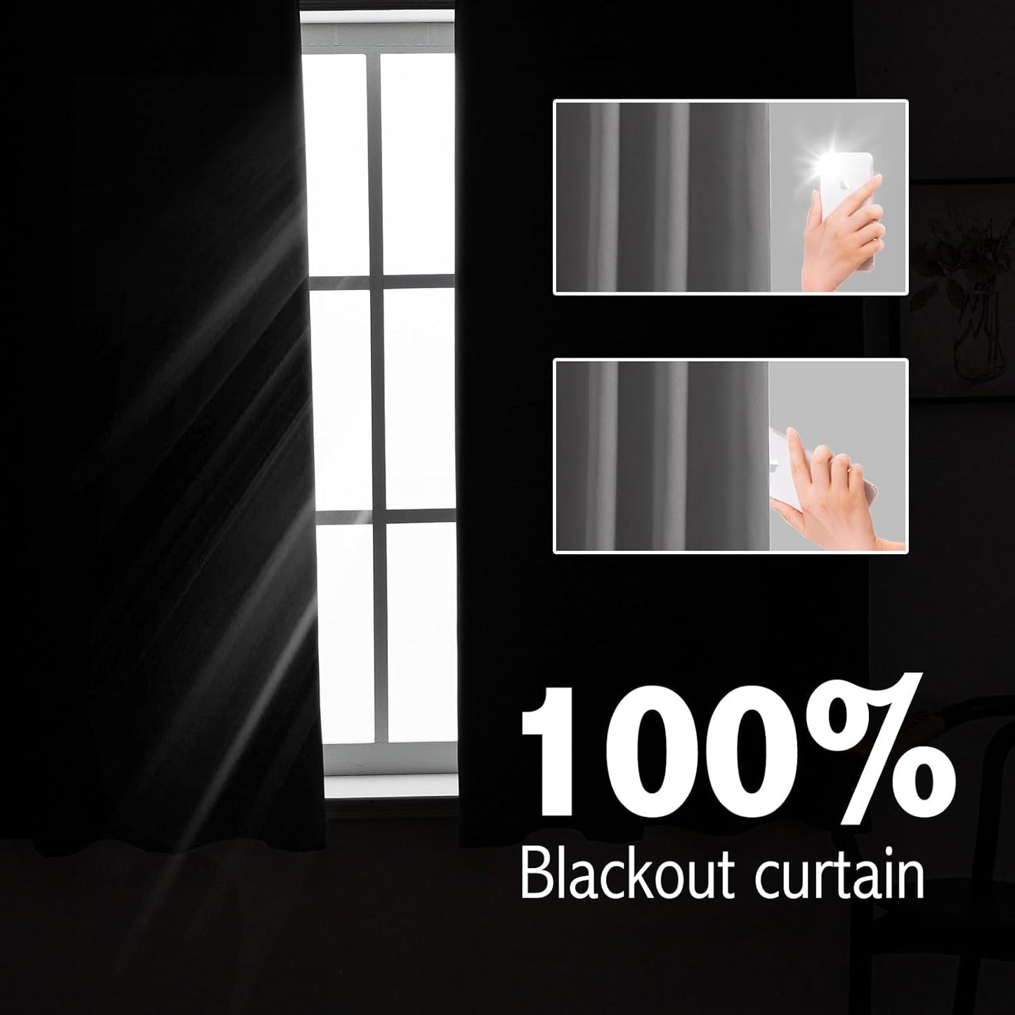 Anytime 100% Blackout Curtain Set, Thermal Insulated & Energy Efficiency Window Draperies for Guest Room, Full Shading Panels for Shift Worker and Light Sleepers（Grey, 2 Panels, 42W x 45L）