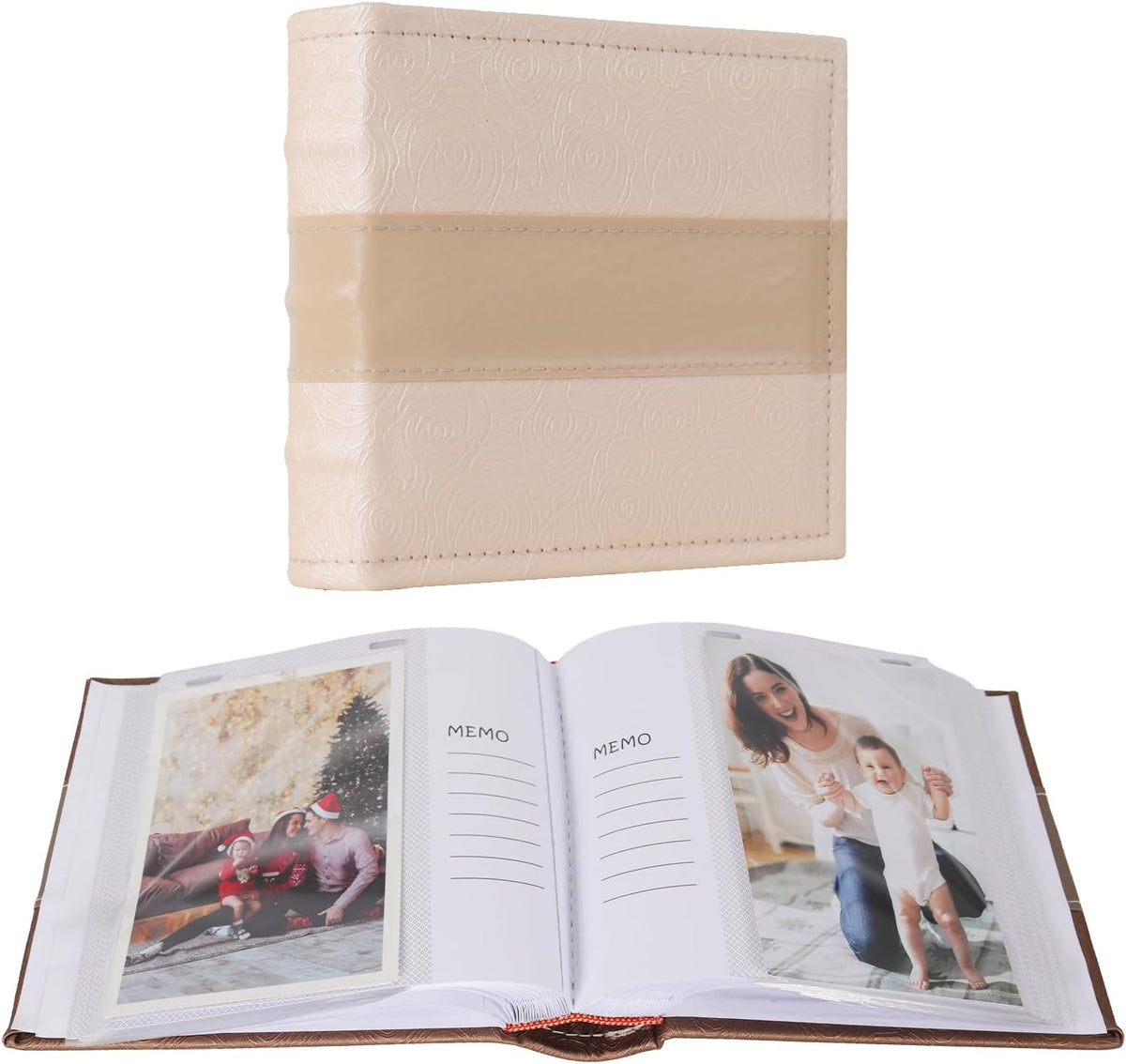 RECUTMS Photo Album 4x6 with Writing Space 100 Photos Photo Book, Leather Cover Picture Album with Memo Areas for Wedding Anniversary Family Baby Couple Valentines Graduation Travel (Beige)