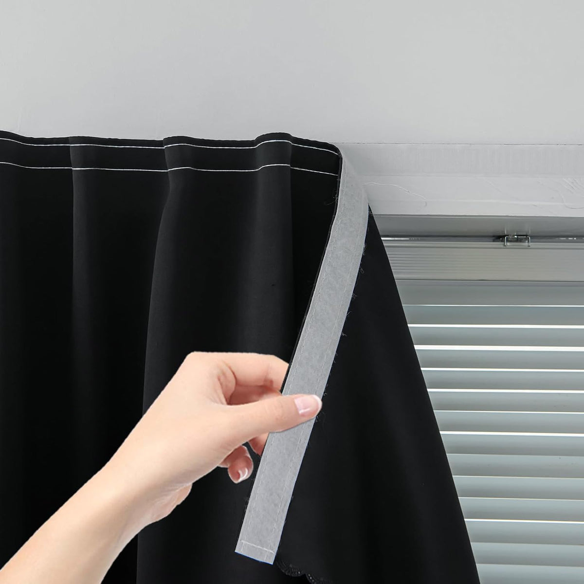 Adhesive Blackout Curtains- Self Stick Shades Window Blinds Curtains No Rod Needed Easy to Hang Curtains, Use for Bedroom, Living Room, Dining Room, Kitchen, Home Office, 35"W X 71"L, Black, 1 Panel