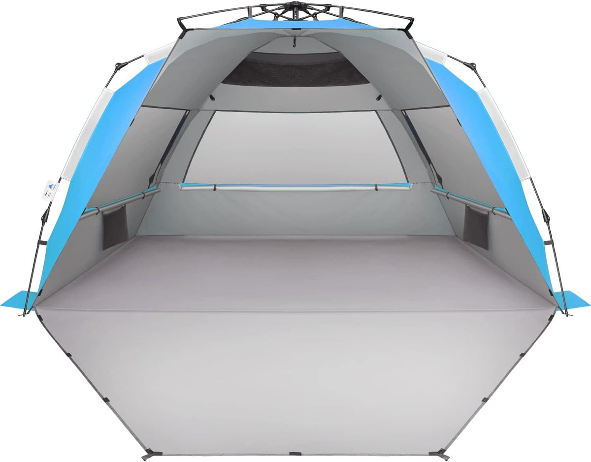 Oileus XX-Large Beach Tent Sun Shelter for 5-6 Person Portable Sun Shade Instant Pop Up Tent for Beach with Carrying Bag, Stakes, 6 Sand Pockets, Anti UV for Fishing Hiking Camping Blue