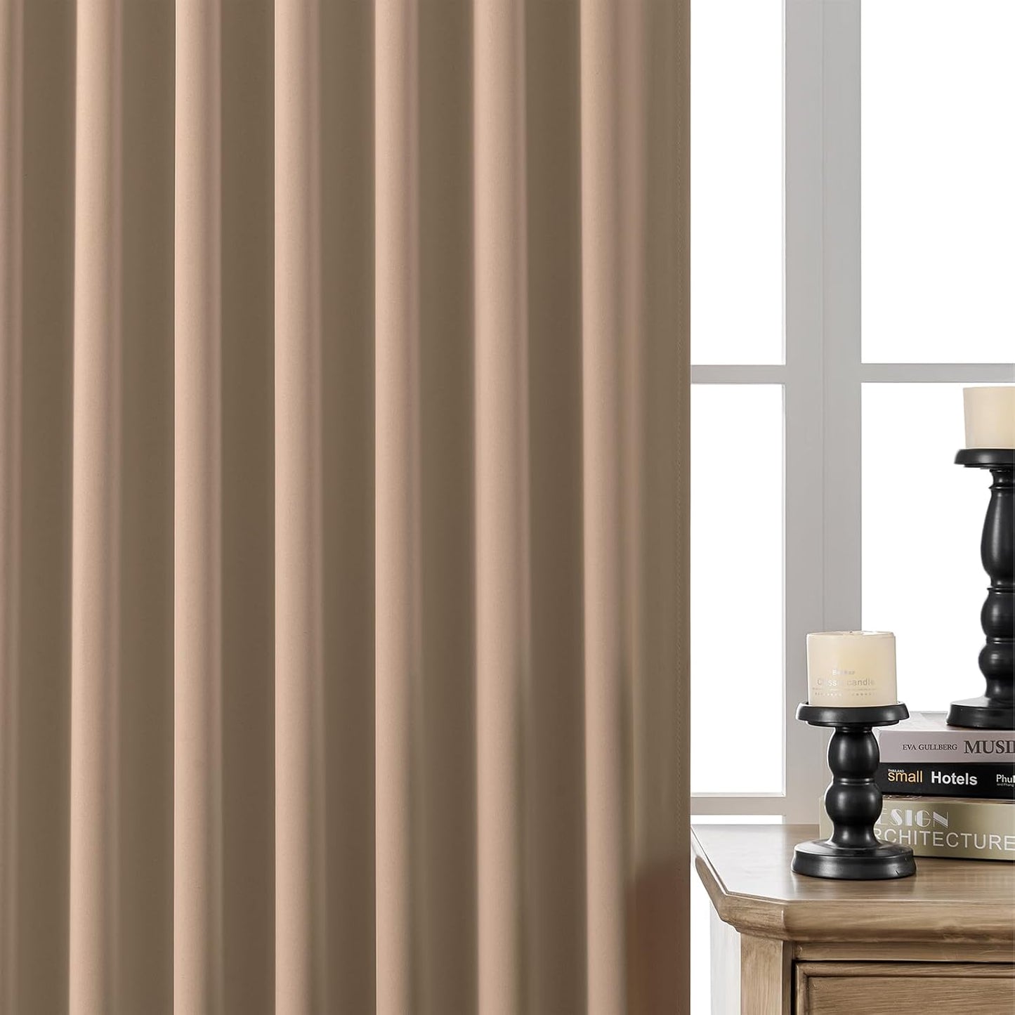 Joydeco Blackout Curtains 108 Inches Long, Thermal Insulated Black Out Curtains 2 Panels Set, Room Darkening Drapes for Living Room Window Rod Pocket Back Tab (W52 x L108 Inch, Khaki)