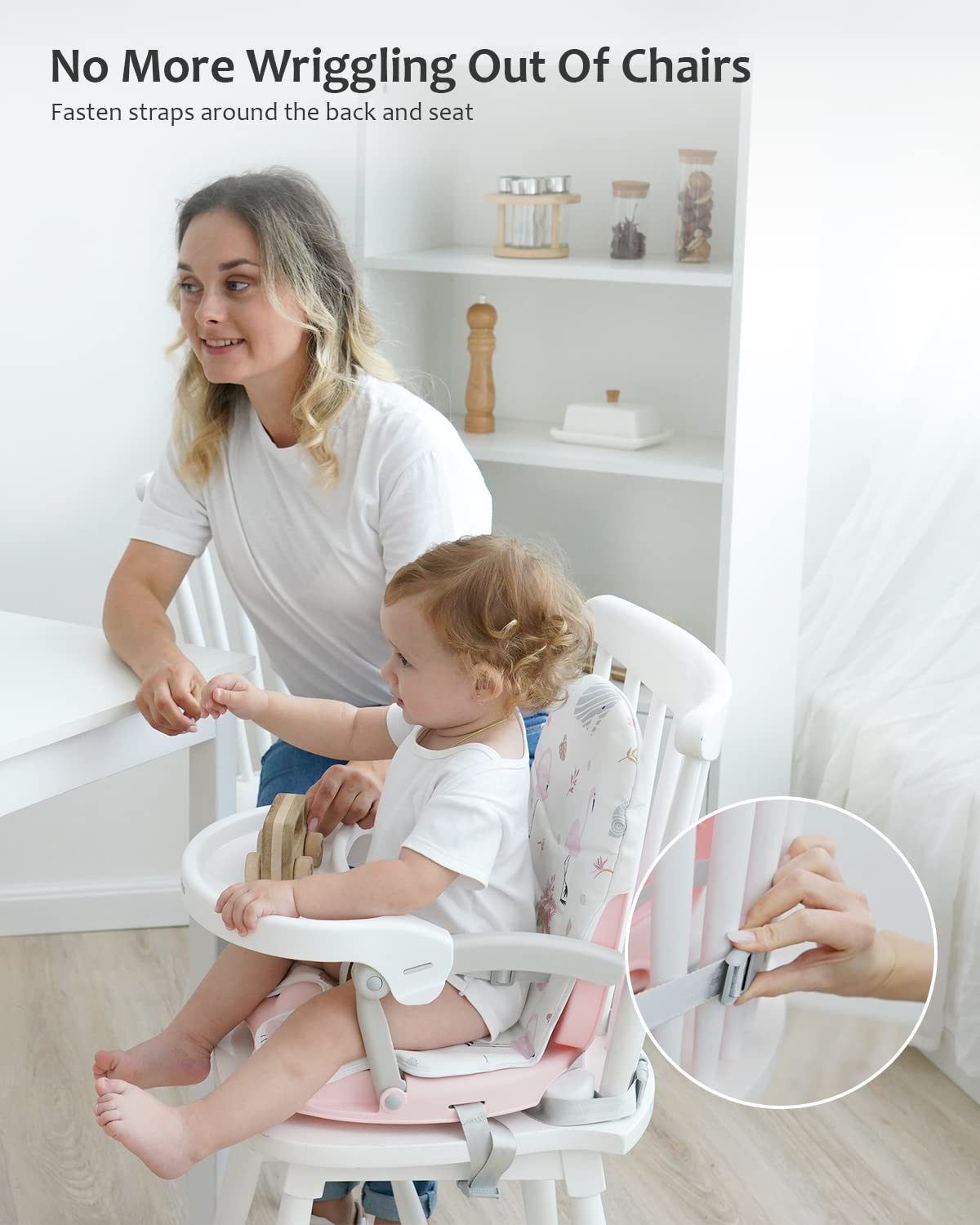 Baby Booster Seat for Dining Table with Removable Tray & Cushion, 3in1 Portable Toddler Booster Seat, 4 Height Adjustable Travel High Chair for Babies and Toddlers