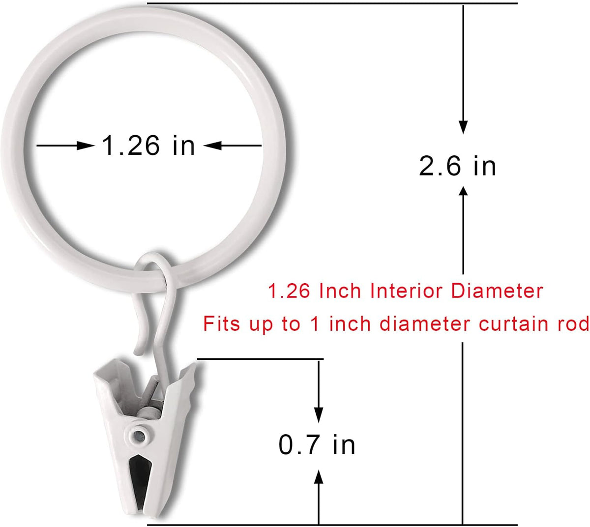 40 Pack White Curtain Rings with Clips, Curtain Hooks Hangers Clip Rings for Hanging Drapes Bows Hat, Drapery Rings 1.26 in I D, Fits up to 1 in Diameter Curtain Rod.