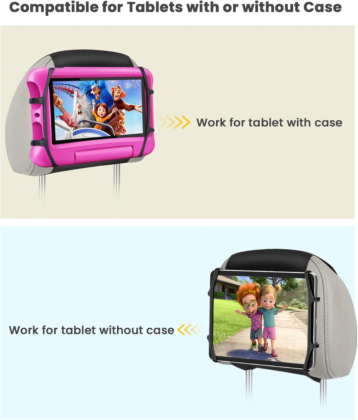 WONNIE Car Headrest Mount Holder for Tablets, Tablet Holder for Car Back Seat, Tablet Stand for Kids Fits for 7-12.9'' Devices, 4 Pack