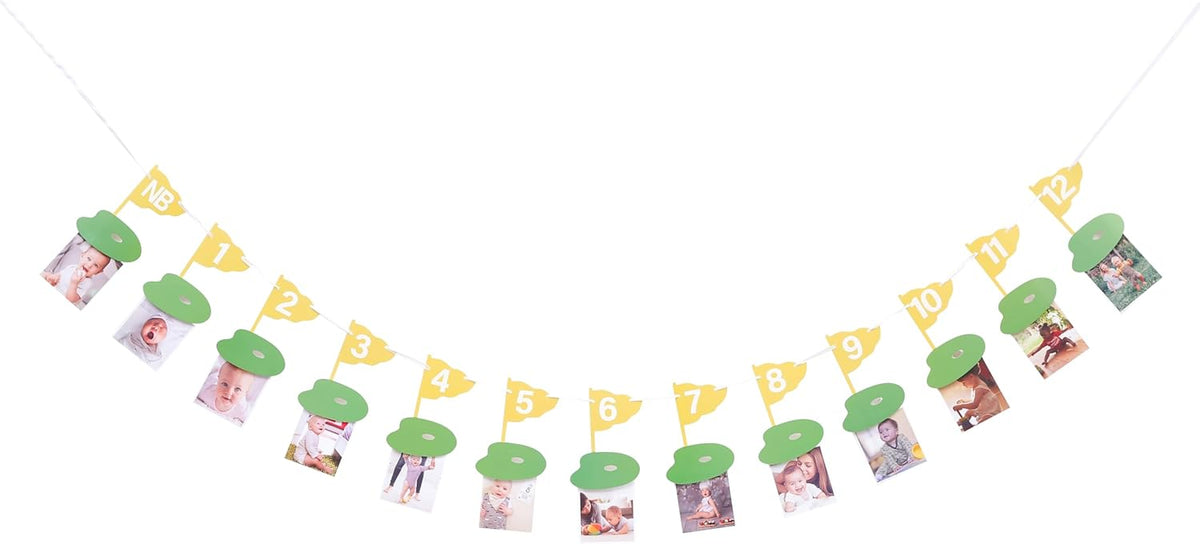 Golf 12 Monthly Photo Banner - Hole In One Monthly Photo Banner,Newborn To 12 Months Photo Banner,Baby's First Year Golf Themed Birthday, Milestone Banner Golf Monthly Photo Banner (yellow)
