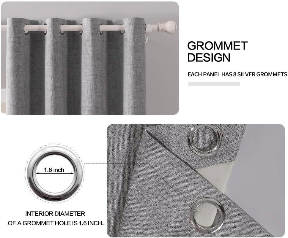 MIULEE Linen Texture Curtains for Bedroom Solid 100% Blackout Thermal Insulated Grey Curtains Grommet Room Darkening Curtains/Draperies Luxury Decor for Living Room Nursery 52x96 Inch (2 Panels)