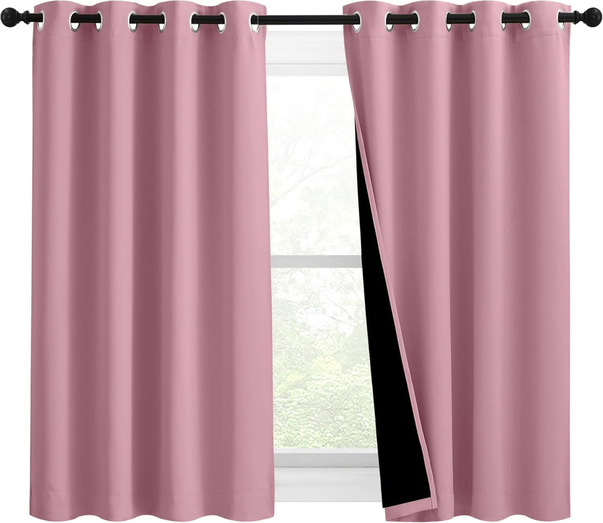 NICETOWN 100% Blackout Curtains with Black Liners, Solid Thermal Insulated Full Blackout 2-Layer Lined Drapes, Energy Efficiency Window Draperies for Bedroom (2 Panels, 46" W by 54" L, Crystal Pink)